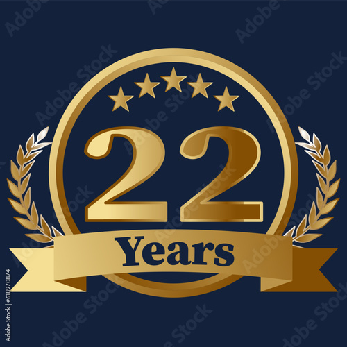 22 Years Anniversary on gold with stars and laurels