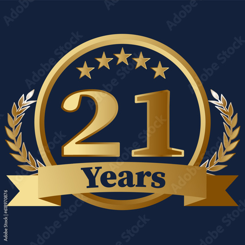21 Years Anniversary on gold with stars and laurels