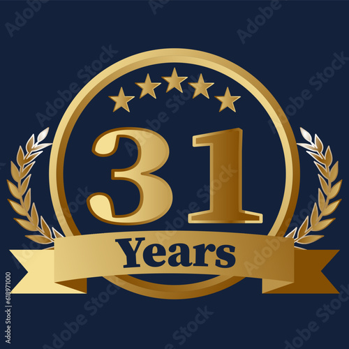 31 Years Anniversary on gold with stars and laurels