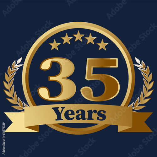 35 Years Anniversary on gold with stars and laurels