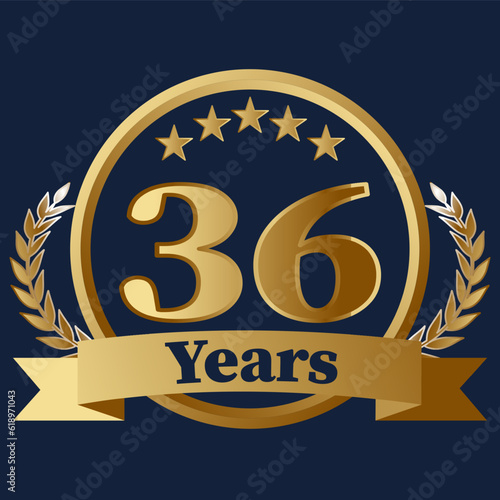 36 Years Anniversary on gold with stars and laurels