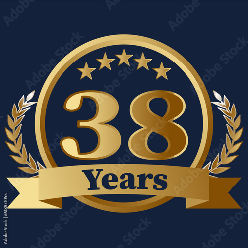 38 Years Anniversary on gold with stars and laurels