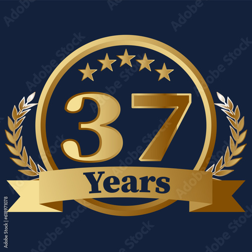 37 Years Anniversary on gold with stars and laurels