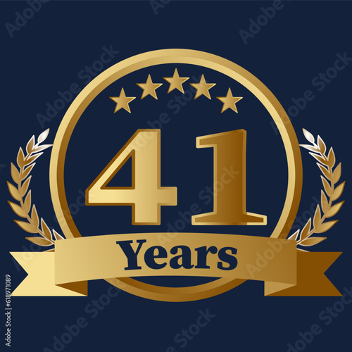 41 Years Anniversary on gold with stars and laurels