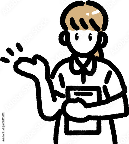 福祉、医療従事者の人物のベクターシンプルイラスト／白衣／案内／看護師／上半身／バストアップ