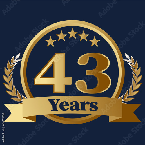 43 Years Anniversary on gold with stars and laurels