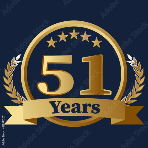 51 Years Anniversary on gold with stars and laurels