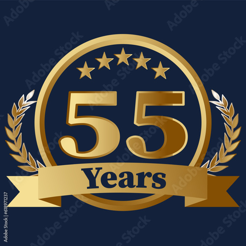 55 Years Anniversary on gold with stars and laurels