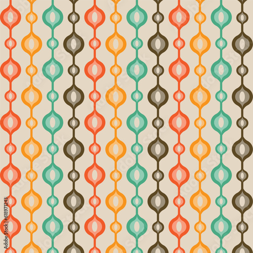 Retro colored geometric shapes. Color bead curtain pattern. Wallpaper background. fabric texture
