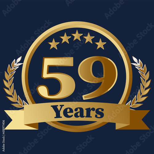 59 Years Anniversary on gold with stars and laurels