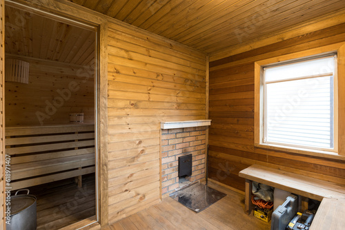 Fototapeta Naklejka Na Ścianę i Meble -  steam room lined with wood