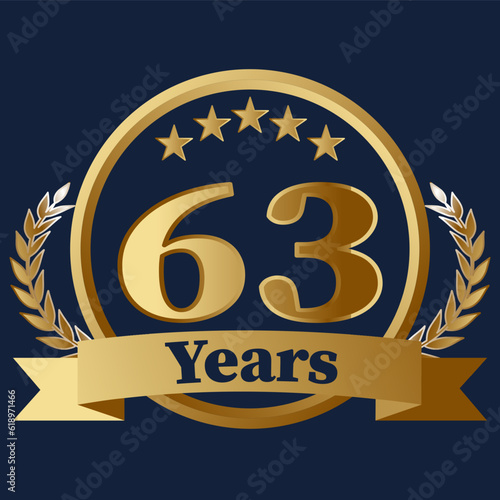 63 Years Anniversary on gold with stars and laurels