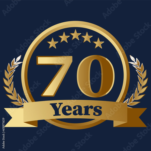 70 Years Anniversary on gold with stars and laurels