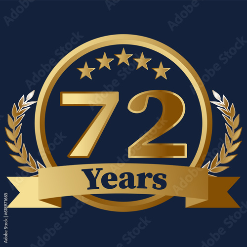 72 Years Anniversary on gold with stars and laurels