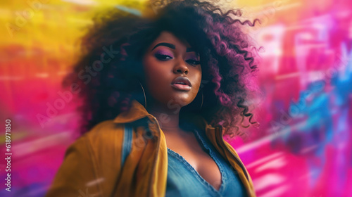 Beautiful young african american woman blur soft colorful background, dark skin © tashechka