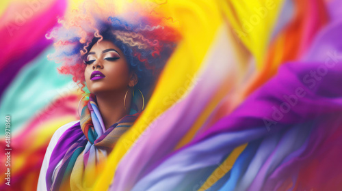 Fotografija Beautiful young african american woman blur soft colorful background, dark skin