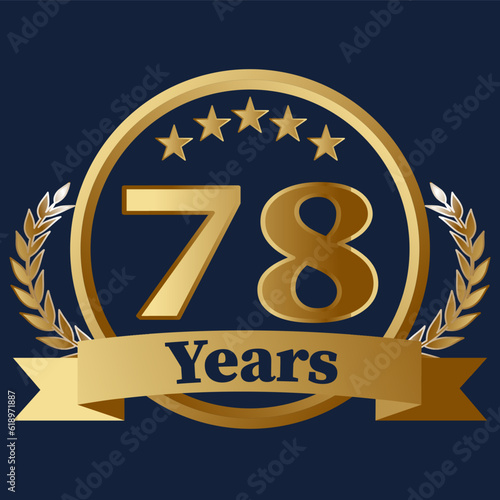 78 Years Anniversary on gold with stars and laurels