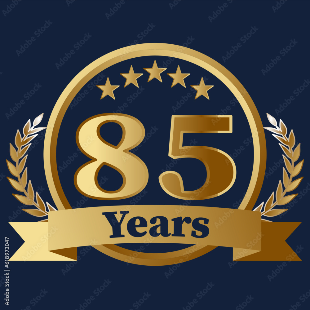85 Years Anniversary on gold with stars and laurels 85 Years Anniversary on gold with stars and laurels