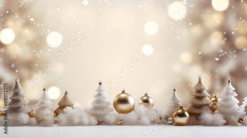 Christmas banner with blank space for text  xmas tree and sparkle bokeh lights on white canvas background