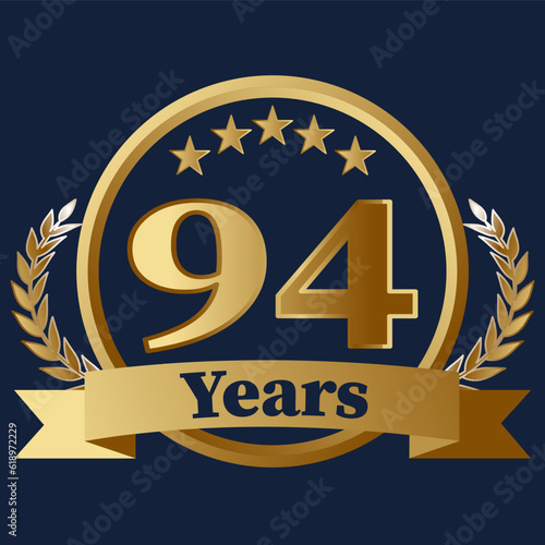 94 Years Anniversary on gold with stars and laurels