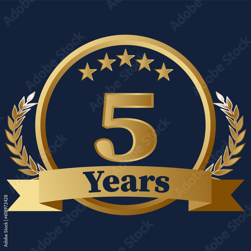 5 Years Anniversary on gold with stars and laurels