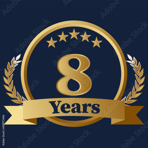 8 Years Anniversary on gold with stars and laurels