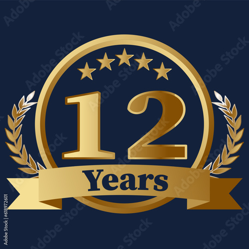 12 Years Anniversary on gold with stars and laurels