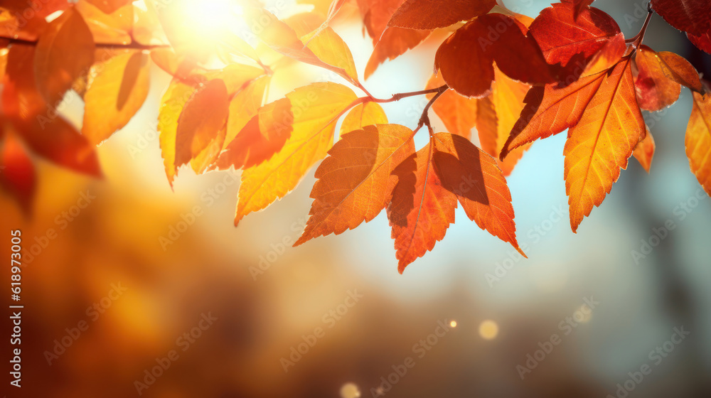 Red ,orange, yellow leaves on bokeh background Red ,orange, yellow leaves on bokeh background