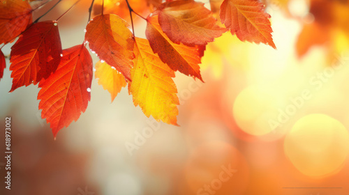 Red ,orange, yellow leaves on bokeh background