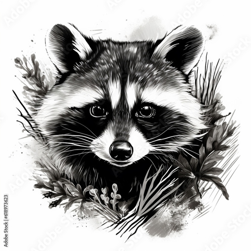 black and white sketch illustration of a racon photo