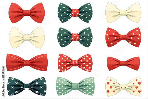 Photo Set of bow tie decorative element vector illustration isolated on white