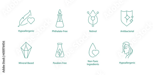 Pure and Safe Icon Set for Hypoallergenic Skincare Solutions