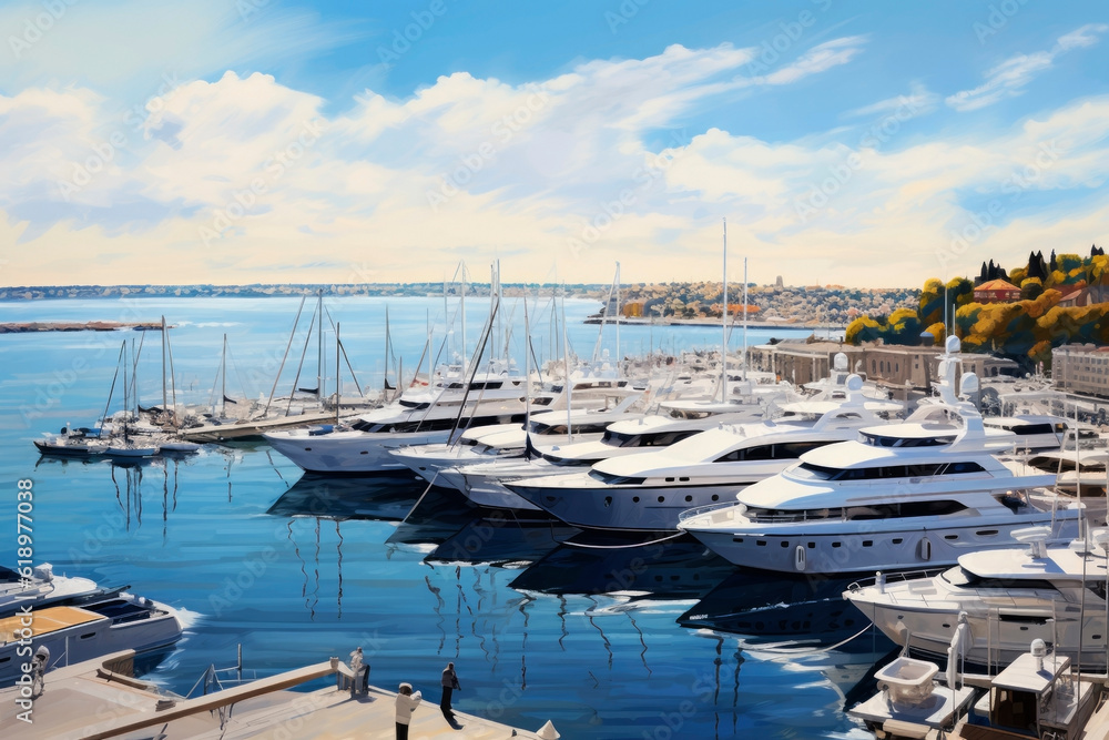 Bay with yachts. Generative AI
