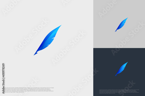 Creative quill gradient signature feather. Concept Logo Design Template