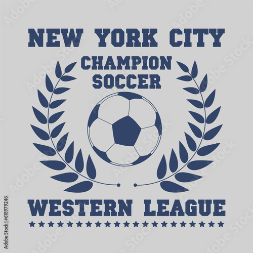 New York college style soccer t-shirt design. Sport apparel print. Vector