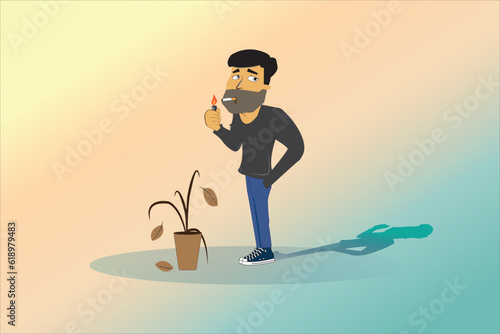 Cartoon Man smoking cigarette smoker vector