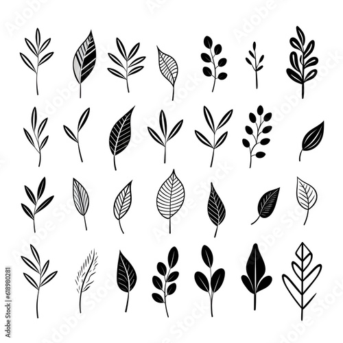 Botanical expressions: hand-drawn art inspired by black and white plant leafs