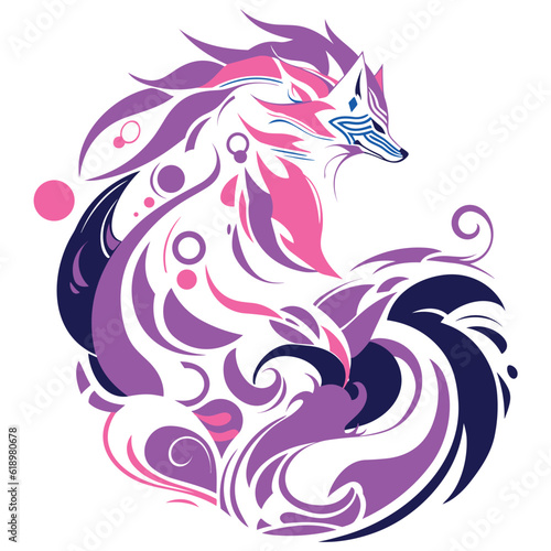 vector illustrated purple fox sticker  illustration in abstract japanese style