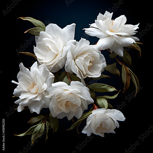 White Flowers with Black background Generated AI 