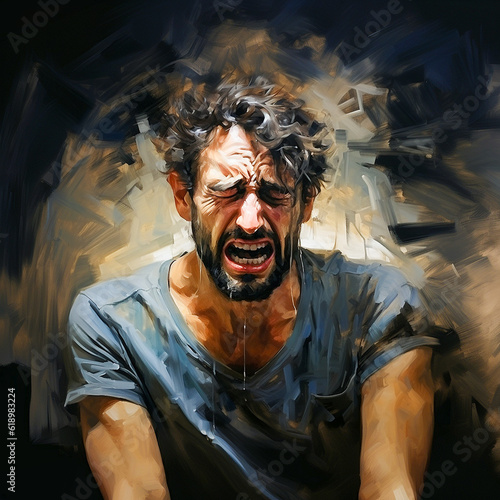 Painterly portrait of a man overwhelmed with sadness © 将史 中西