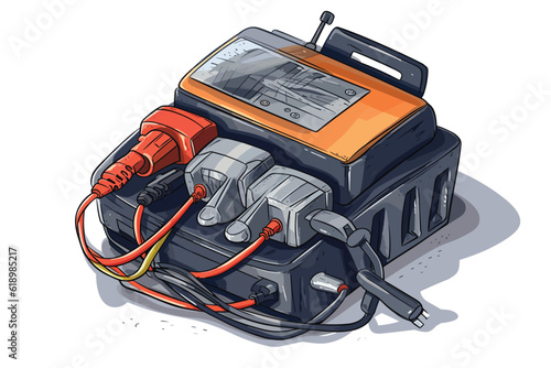 Car battery charger watercolor white background.