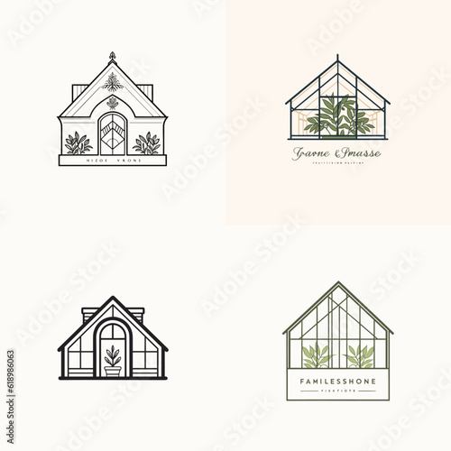 set of green house icons