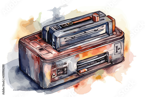 Car battery charger watercolor white background.