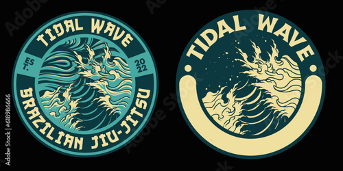 tidal wave, badge, icon ocean circle illustration