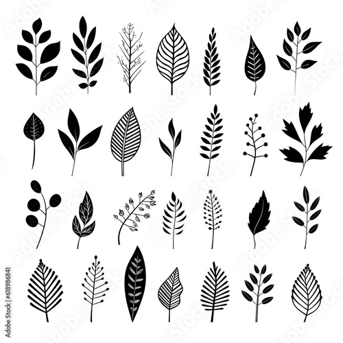 Sketches in monochrome  illustrating the beauty of black and white leaves