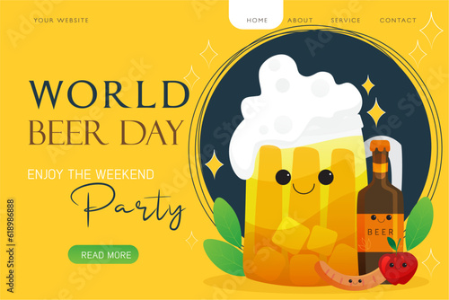 World Beer Day Vector Illustration , Landing page Template 