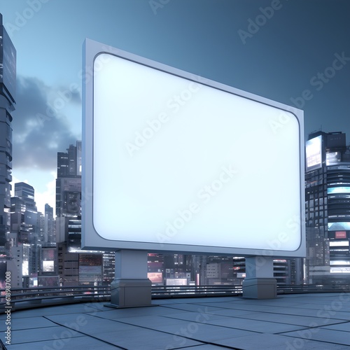 A blank billboard overlooking a futuristic cityscape