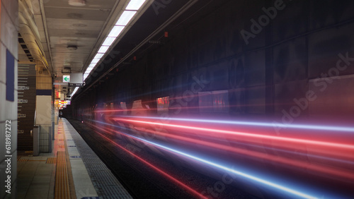 Rush hour Fast moving evening ,Fast moving traffic drives time lapse fast light each subway lane effect line light cg