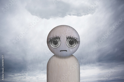 Quadro em tela Mental health - overwhelmed with sadness and enveloped within a grey cloud of rain