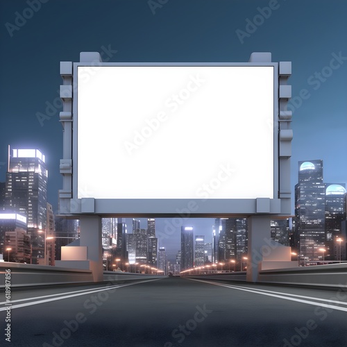 Blank billboard blending seamlessly with a high-tech cityscape